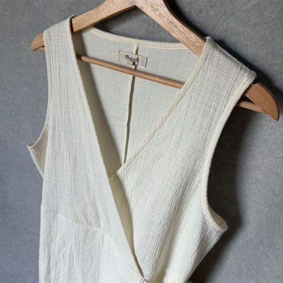 Madewell Women's Ivory Wrap Tie Tank Dress Size M Sleeveless V-Neck - Picture 5 of 6